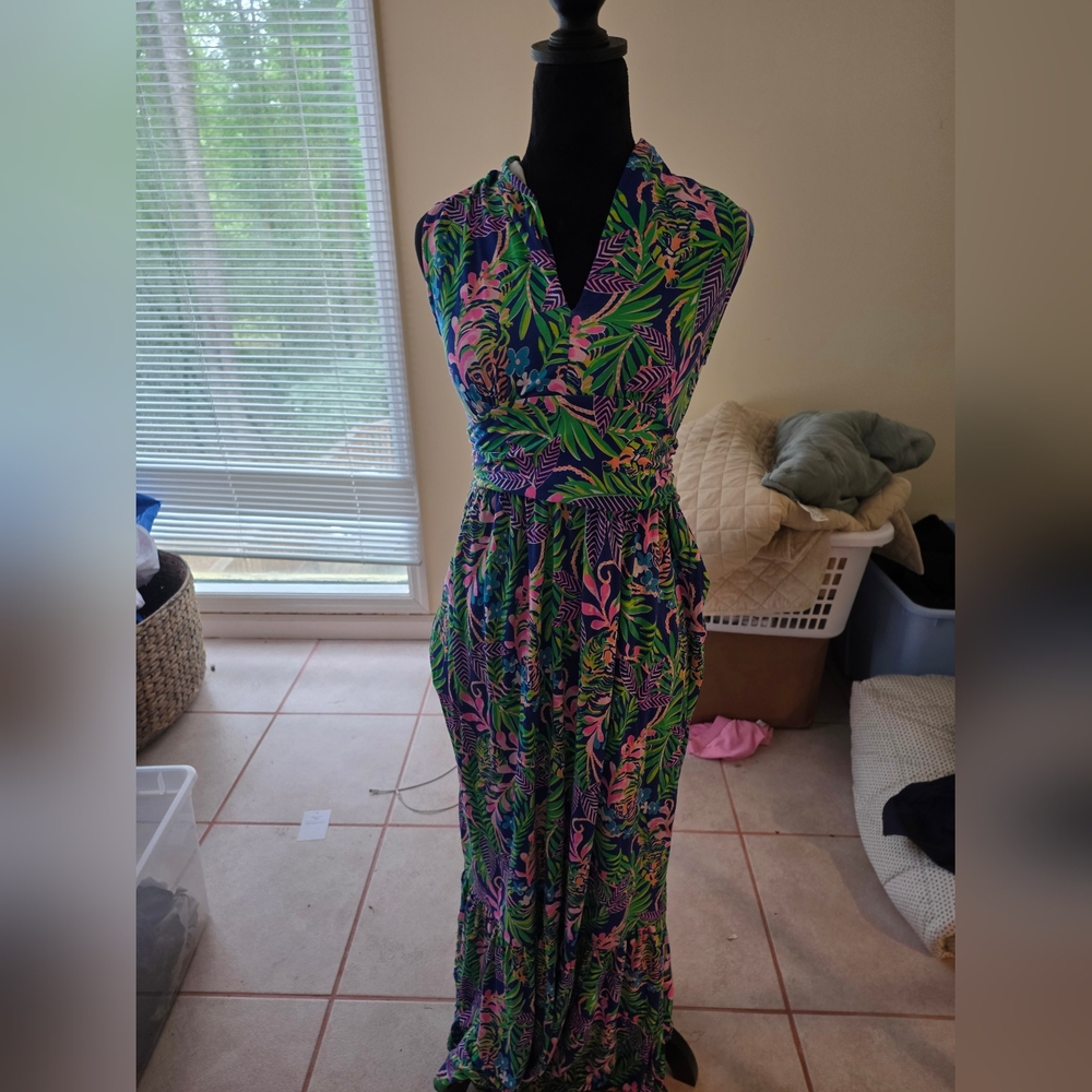 Lilly Pulitzer Tropical Green and Pink Maxi Dress